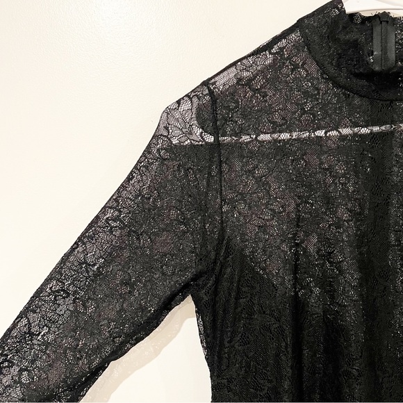 NWT All Saints Hanna Lace Black Asymmetrical Mock Neck Midi Dress Size US 8 - Picture 11 of 16